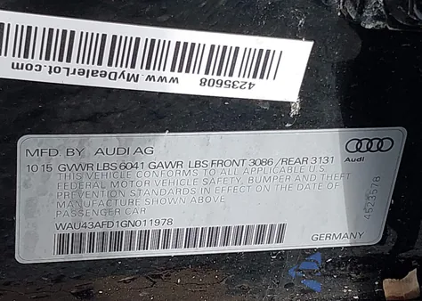 2016 Audi A8 L 4.0T Sport from USA, damaged, VIN WAU43AFD1GN011978